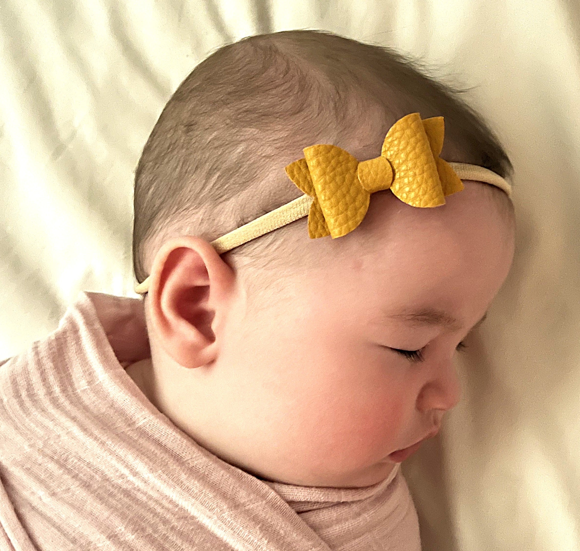 Small leather bow headband - mustard