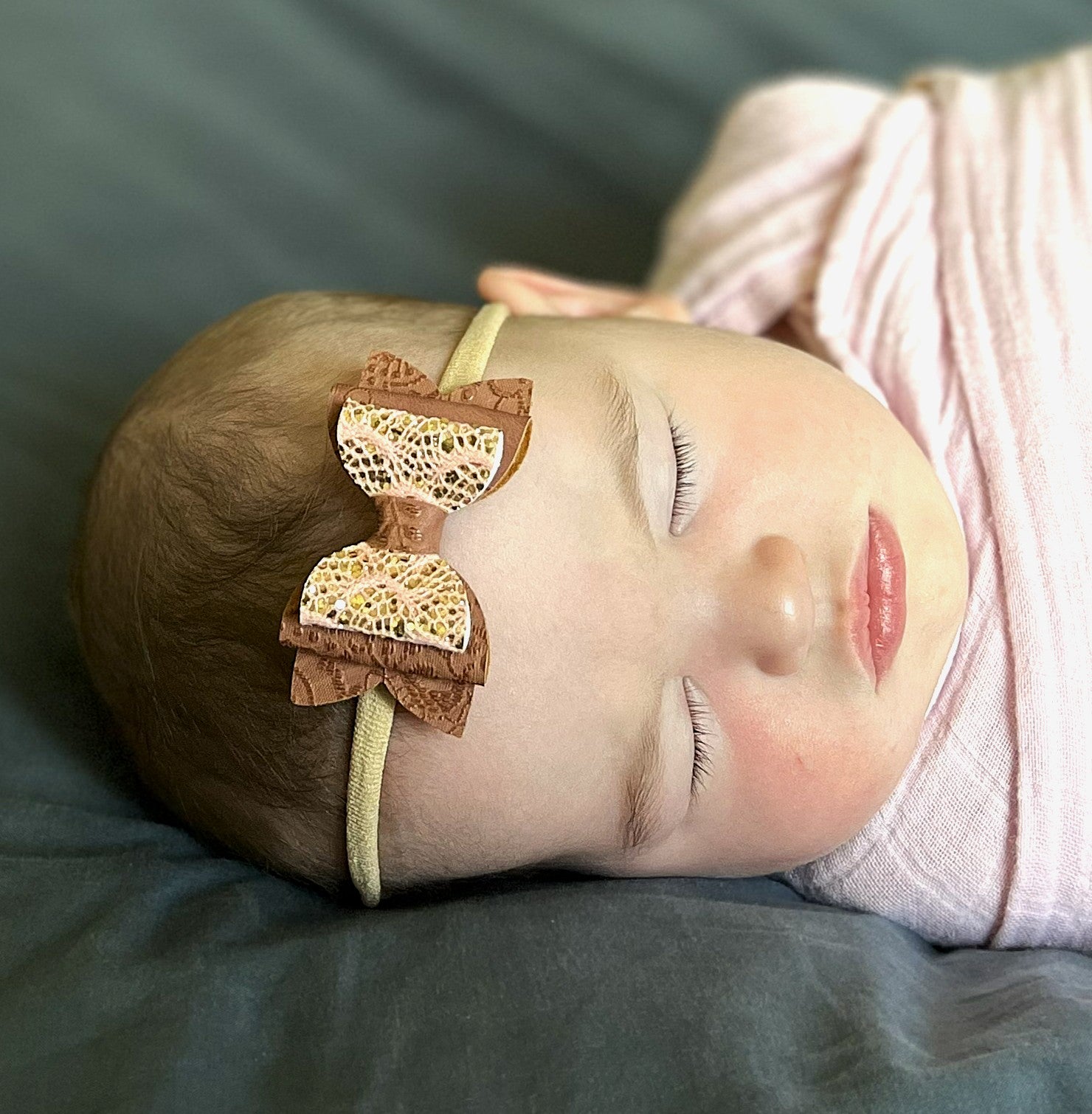 Annabelle Bow Headband - brown/rose gold