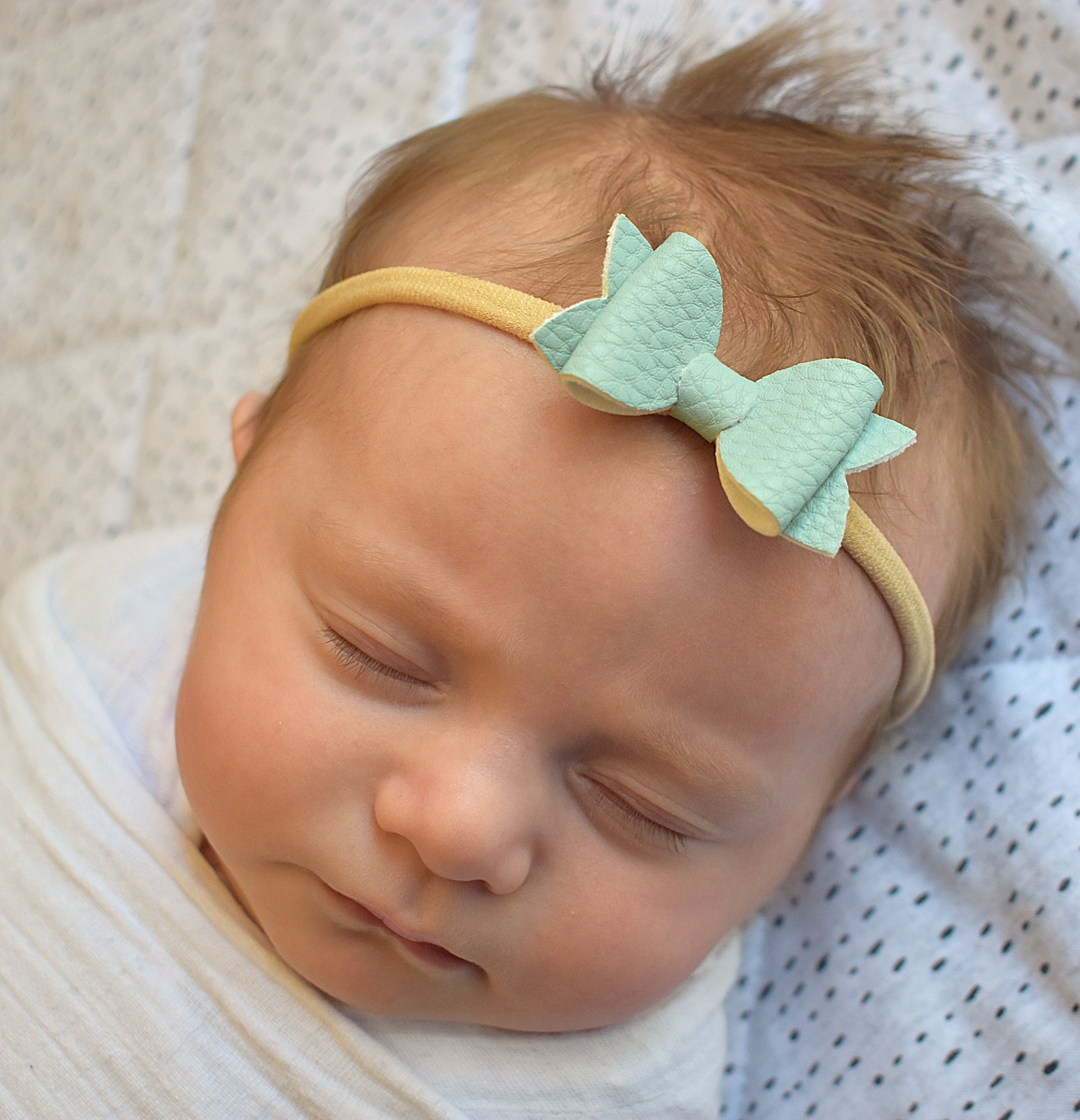 Small leather bow headband - mint