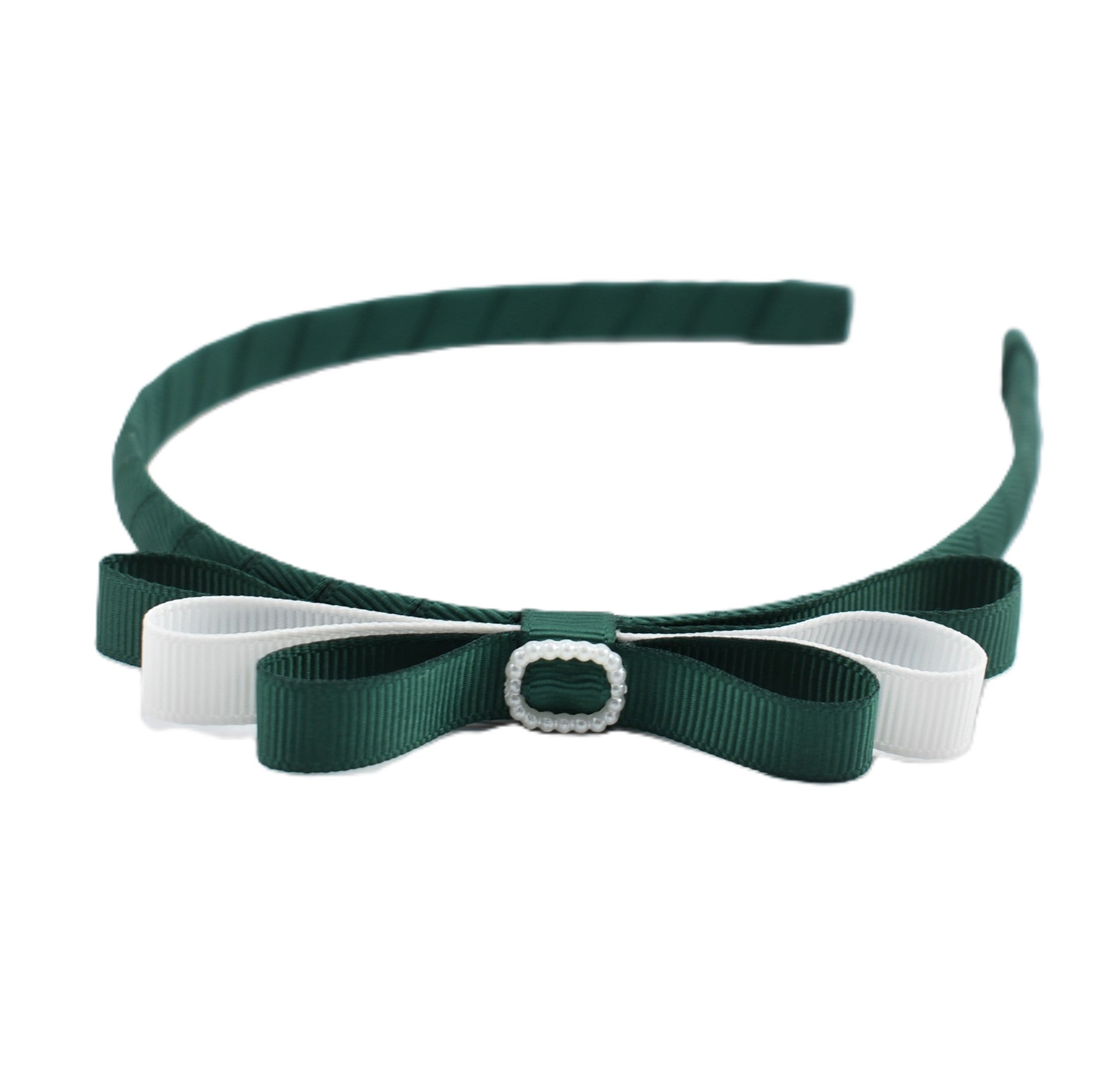 School Headband - Pearl Buckle - green & white