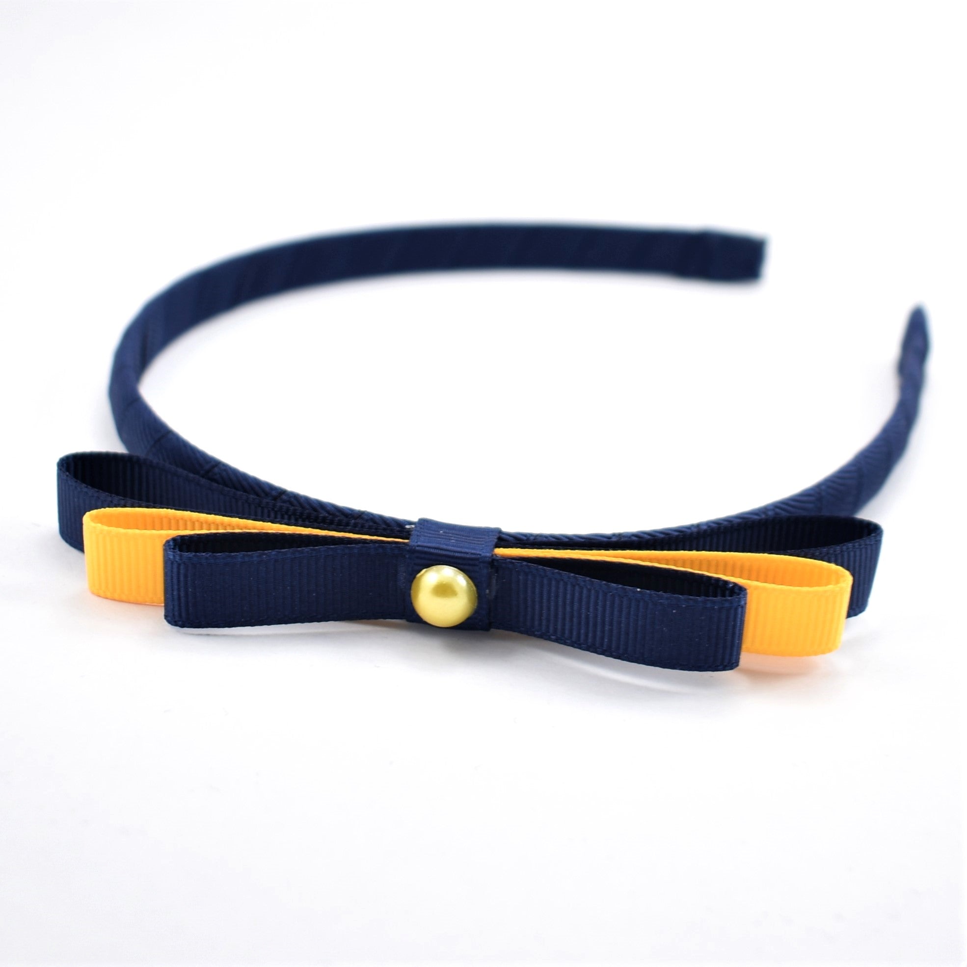 School Headband - Pearl Centre - Navy & Yellow Gold