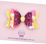 Annabelle Bow Hair Clip - pink/purple/yellow floral