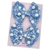 Fabric piggytail bows - blue