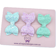 Set of 3 Annabelle bows - pastel glitter
