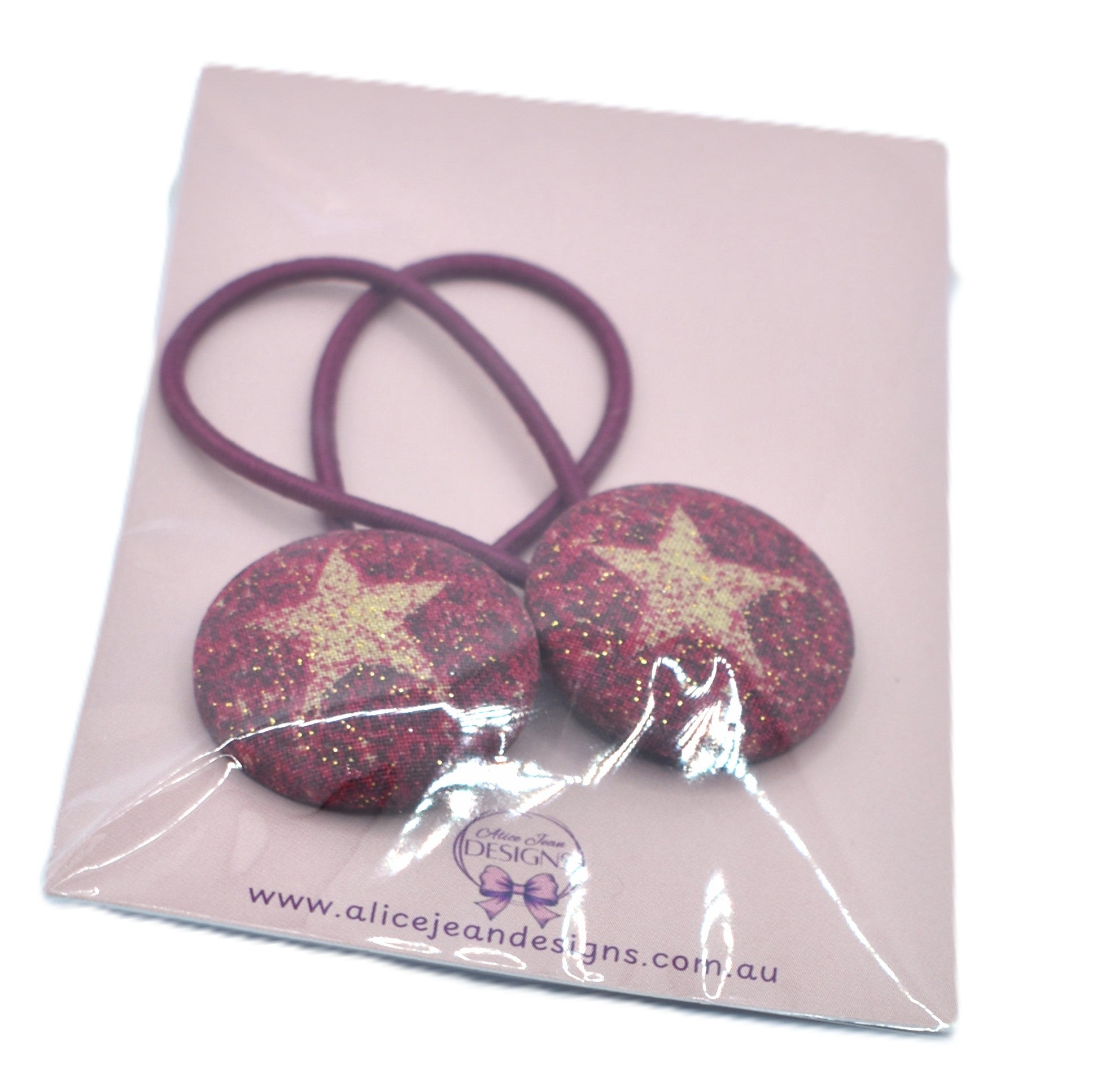Button Hair Ties - burgundy with gold star