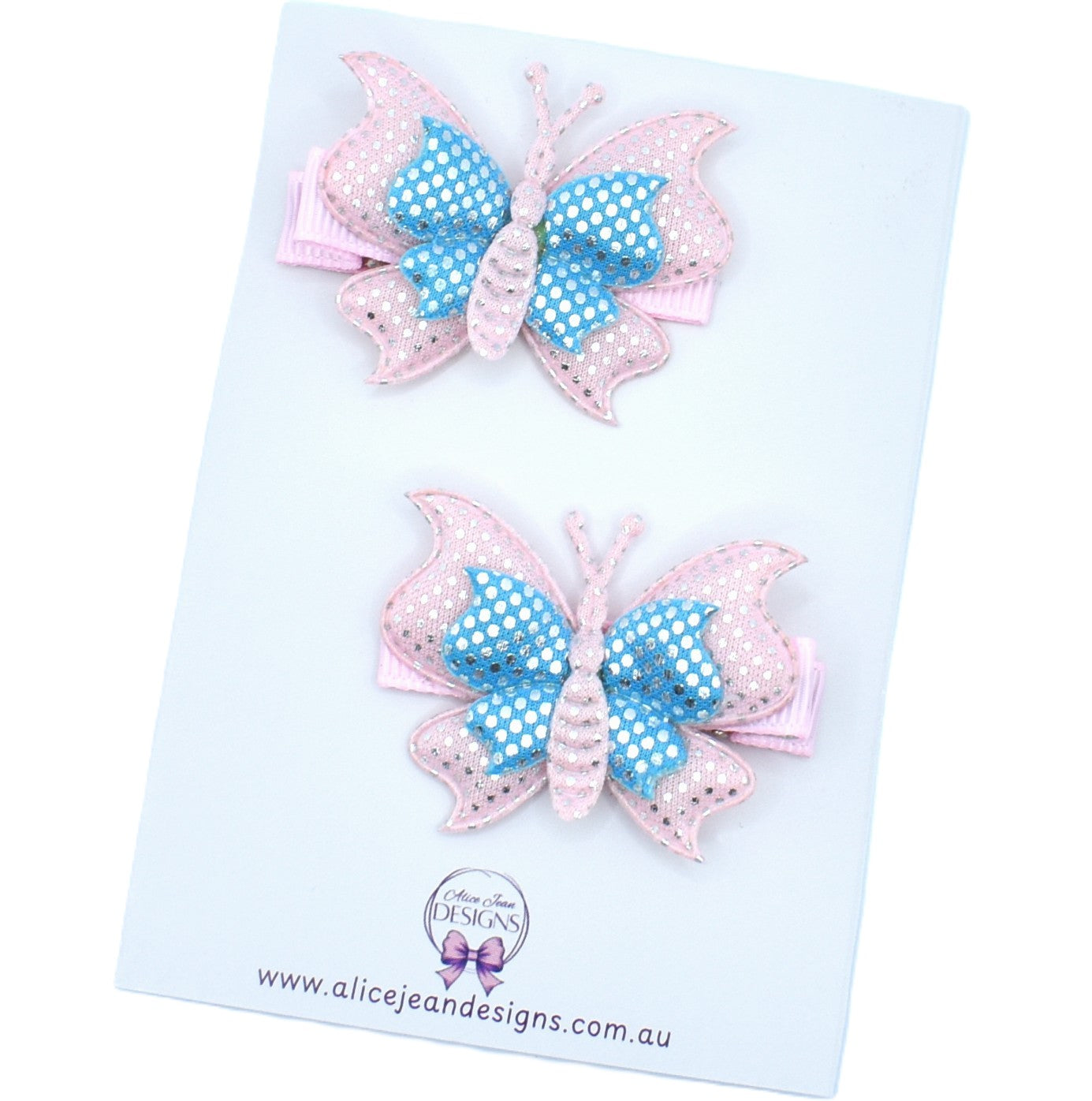 Piggytail Hair Clips - Pink & Blue butterflies