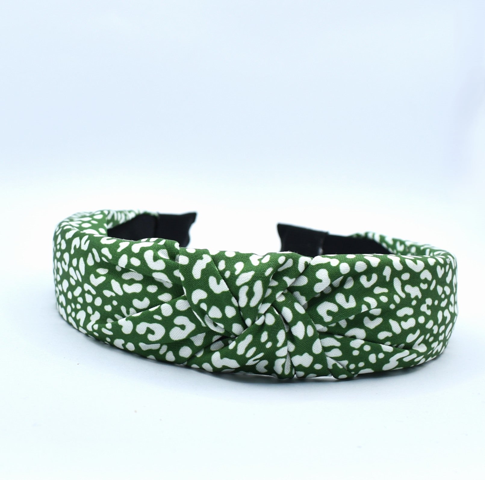Fabric Knot Headband - Green & White Leopard Print