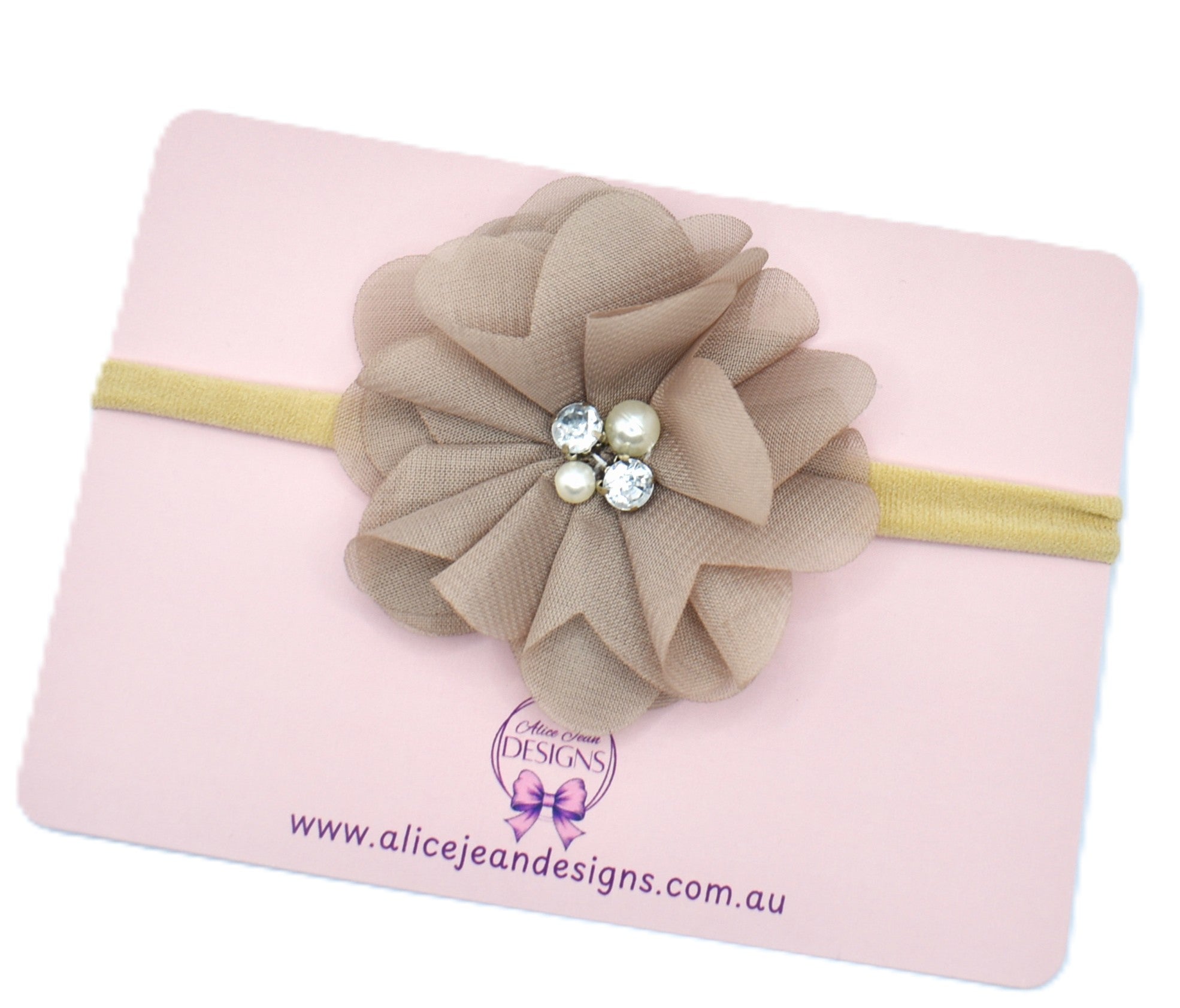 Tan Pearl Rhinestone Flower Headband