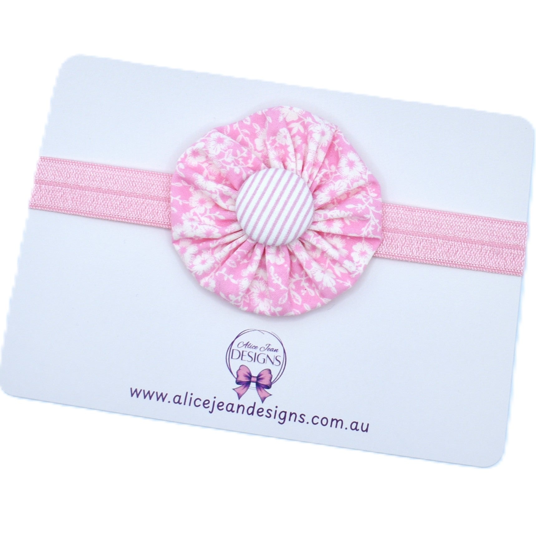 Newborn Headband - pink fabric yoyo