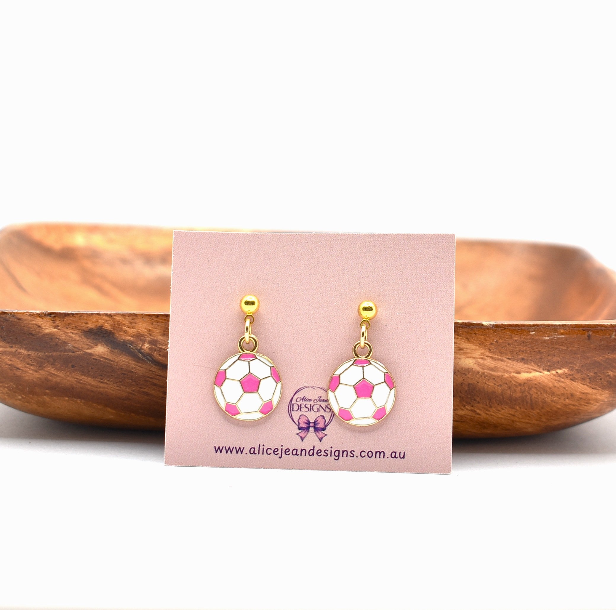 Soccer Ball Charm Earrings - pink