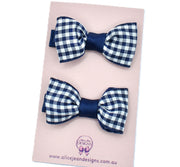 School Hair Clips - Navy Gingham Bow