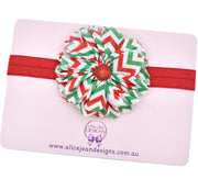 Chevron Christmas Flower Headband - size 6 to 12 months
