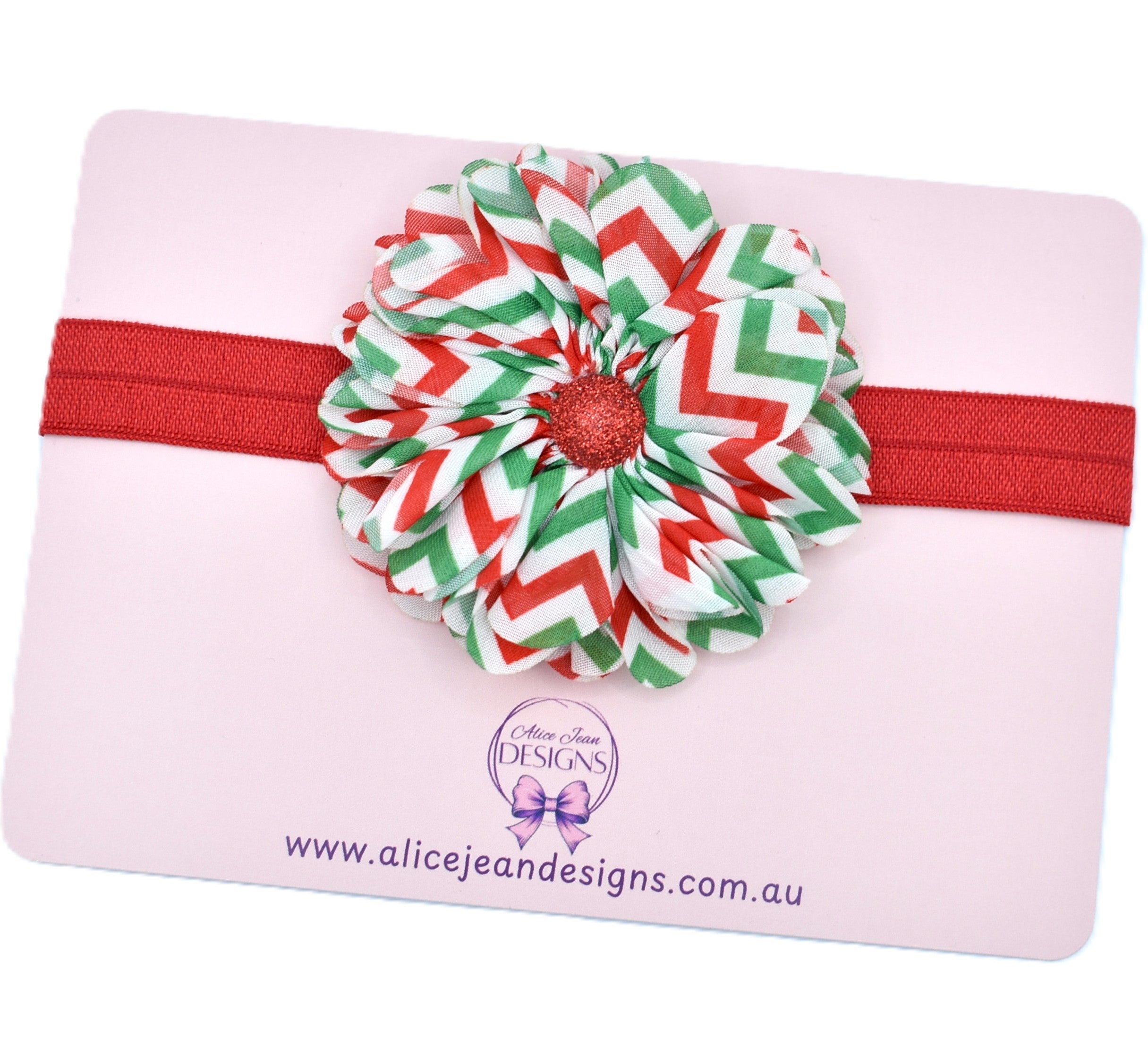 Chevron Christmas Flower Headband - size 6 to 12 months