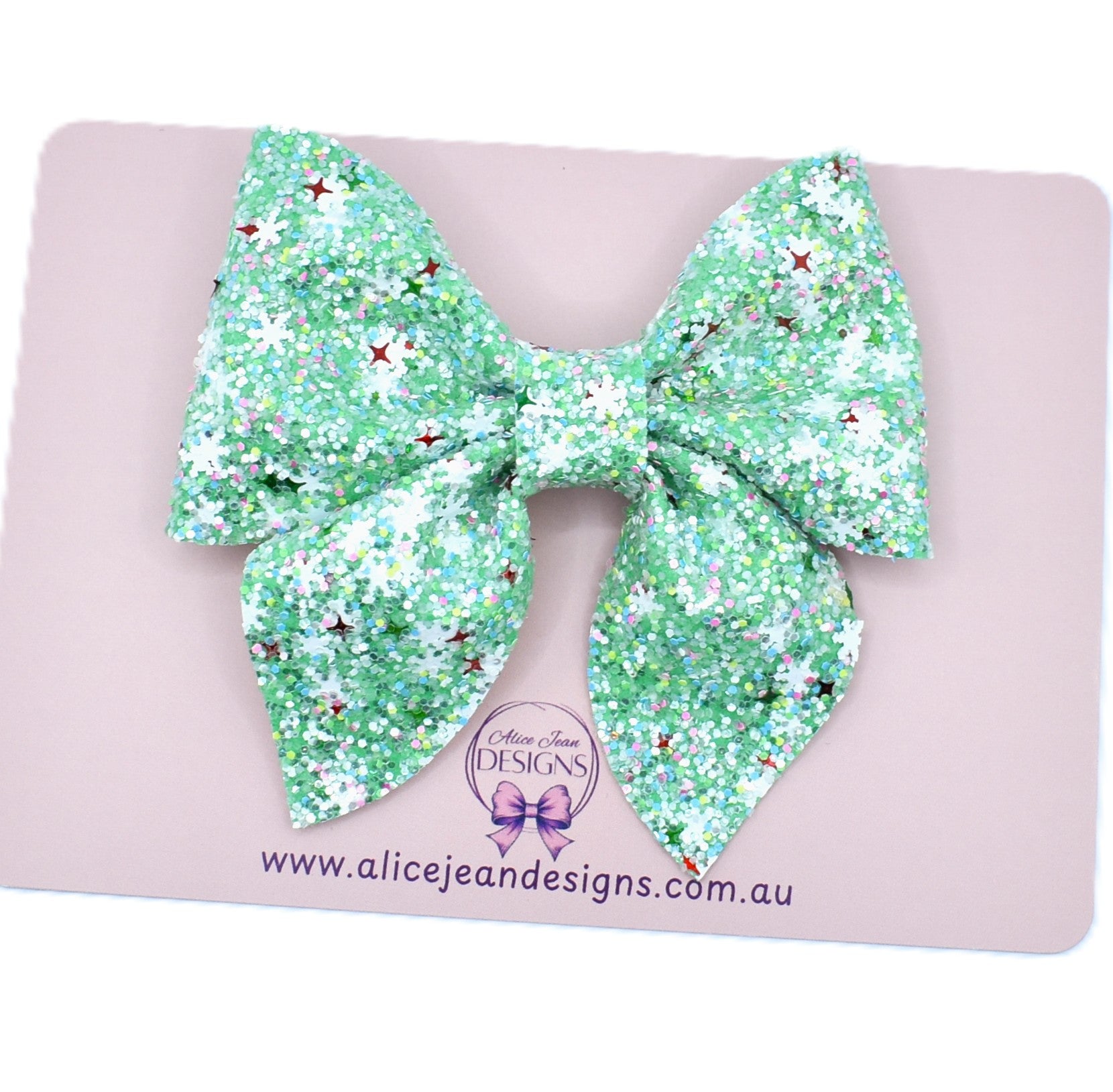 Christmas Glitter Sailor Bow Hair Clip - Mint Green