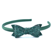 School Headband - Glitter Bow - Bottle Green