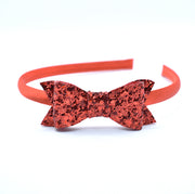 School Headband - Glitter Bow - Red