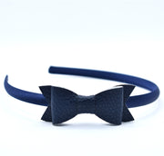 School Headband - Leather Bow - Navy