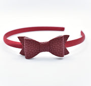 School Headband - Leather Bow - Burgundy