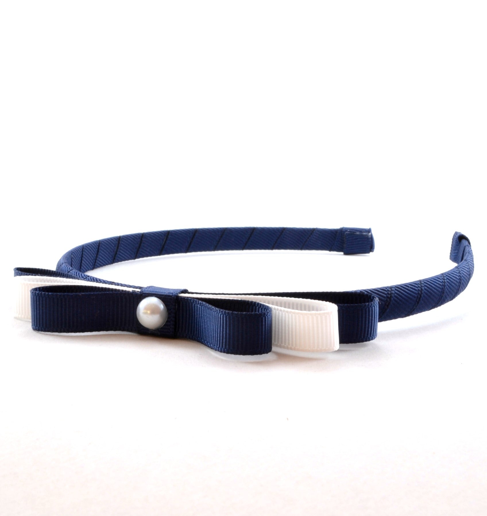 School Headband - Ribbon bow with pearl centre