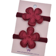 School Nylon Hair Ties - Burgundy Flowers