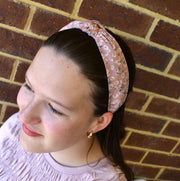Fabric Knot Headband - Peachy Pink Floral