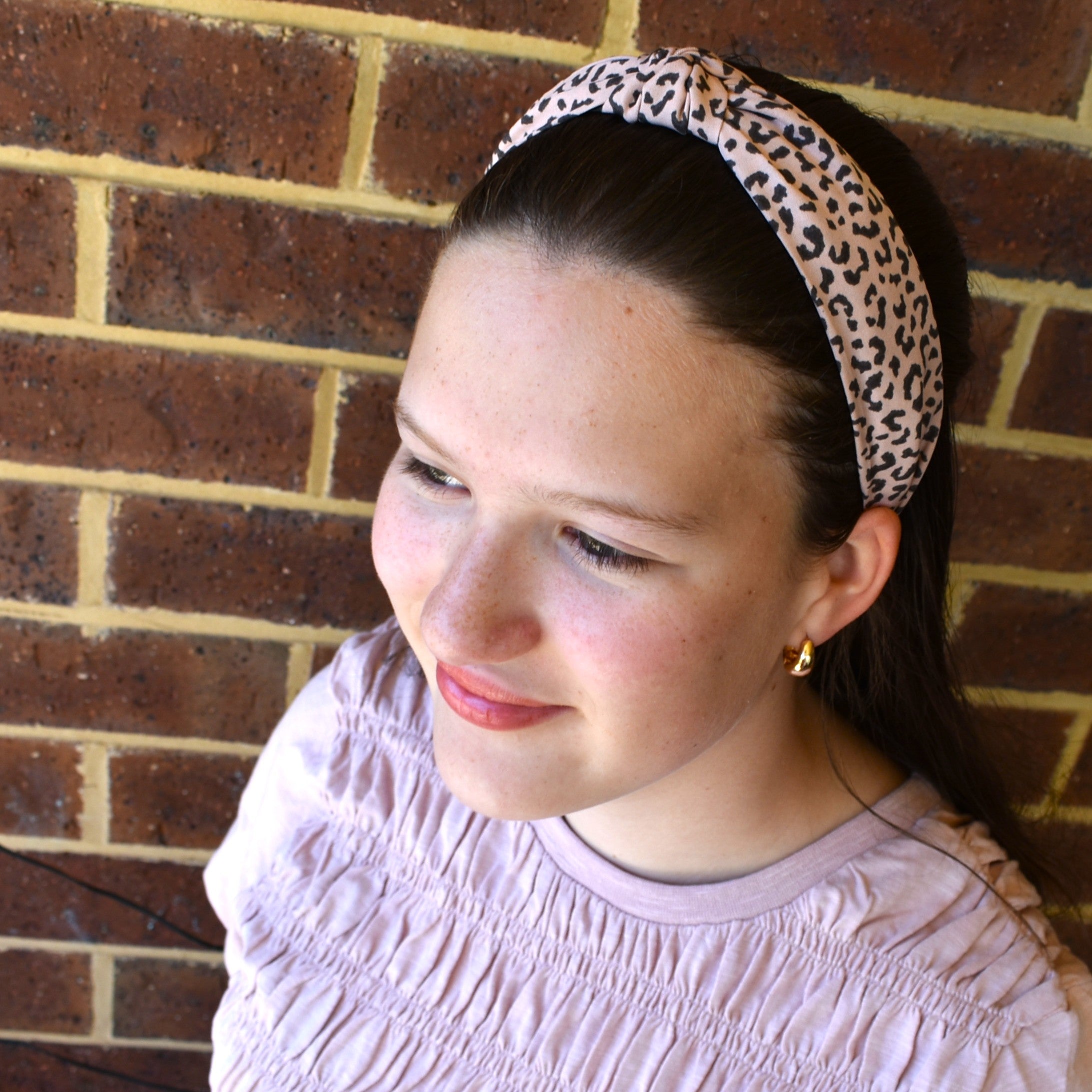 Fabric Knot Headband - Pink & Black Leopard Print