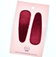 Velvet Snap Clips - pair of 2 - burgundy
