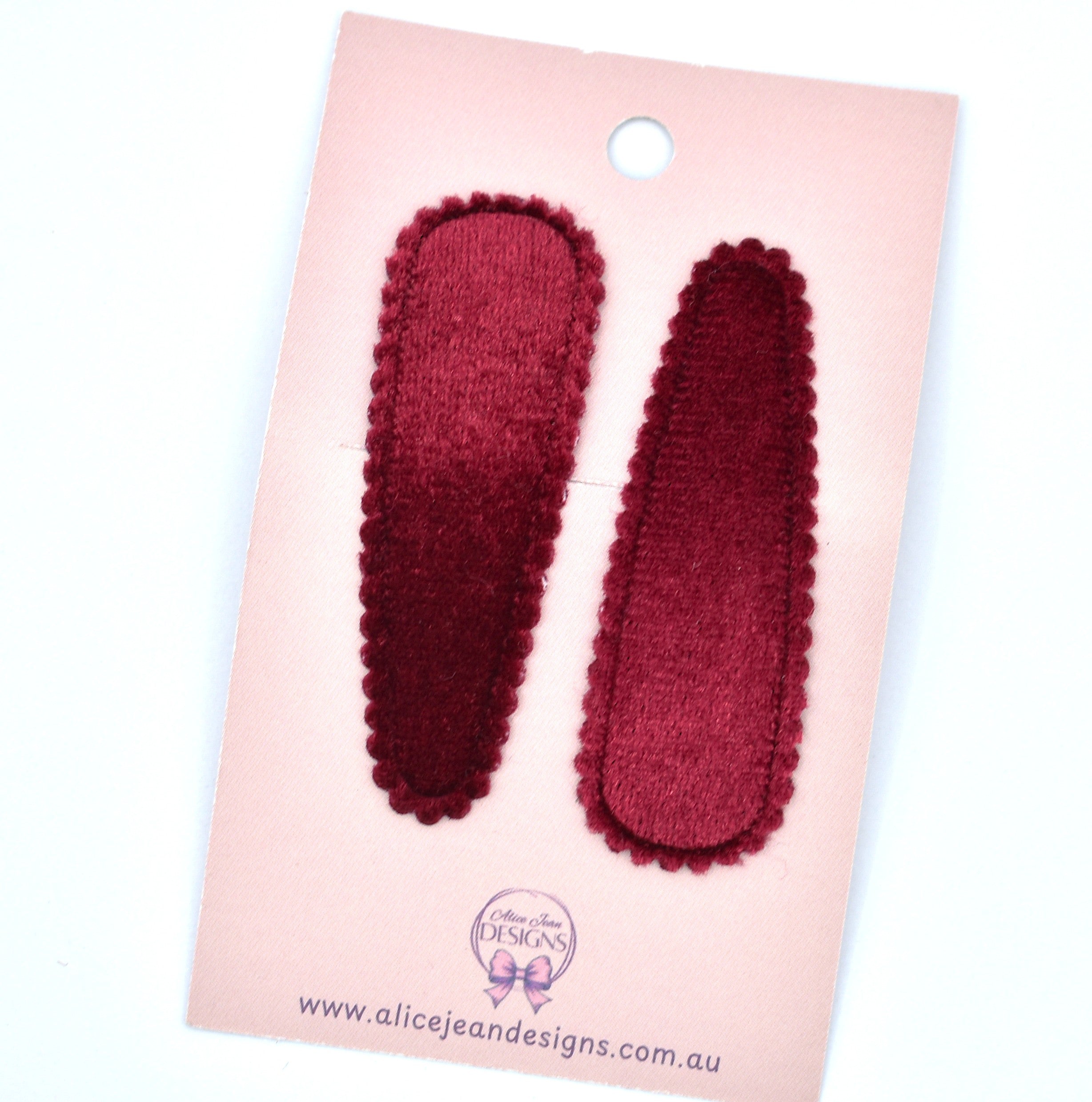 Velvet Snap Clips - pair of 2 - burgundy