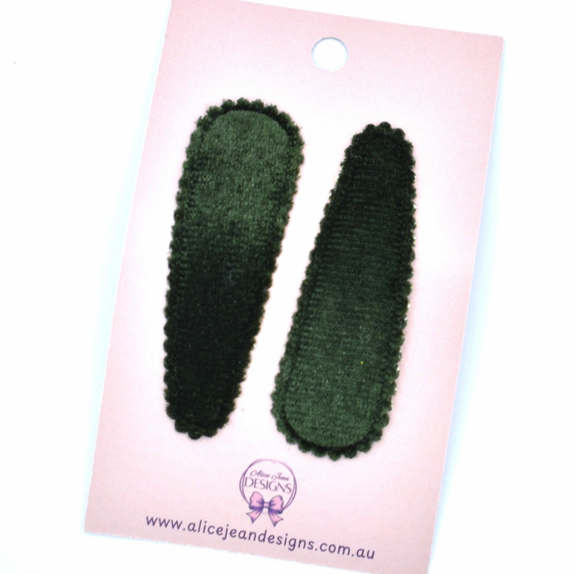 Velvet Snap Clips - pair of 2 - bottle green