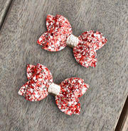 Glitter piggytail bow set - Christmas red & rose gold