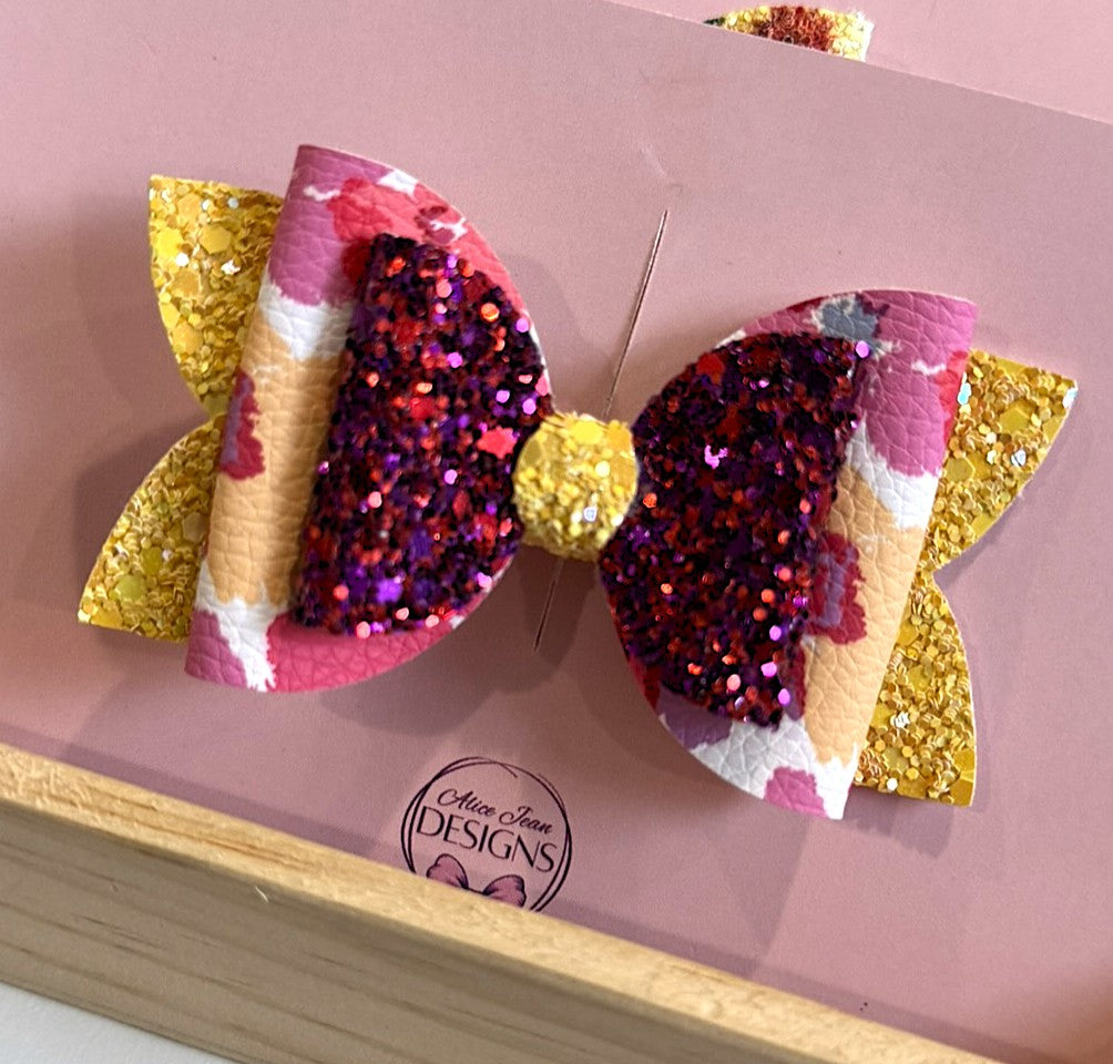 Annabelle Bow Hair Clip - pink/purple/yellow floral