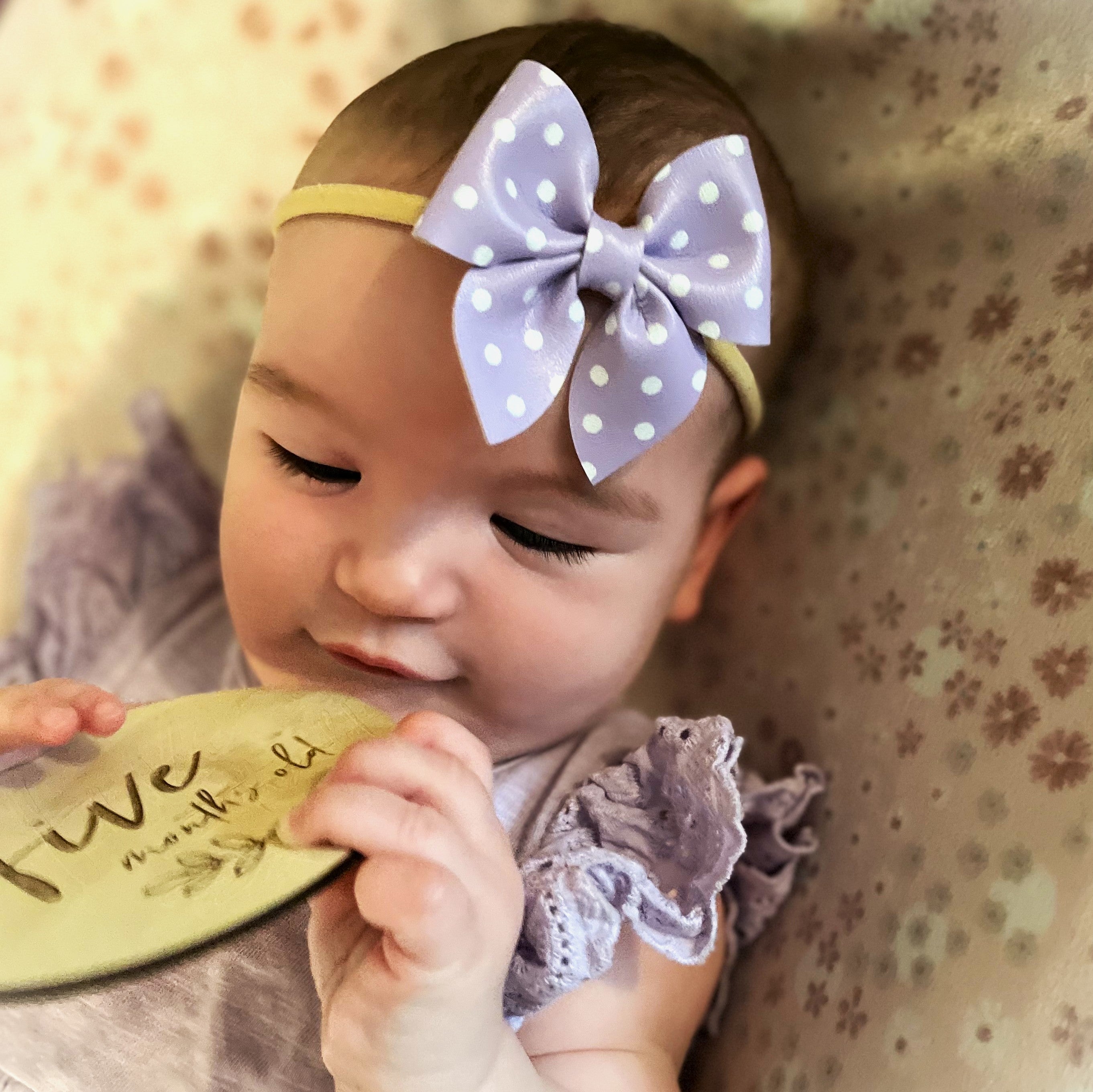 Lavender Polka Dot Sailor Bow Headband
