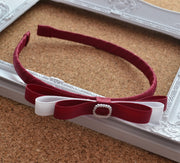 School Headband - Pearl Buckle - burgundy & white