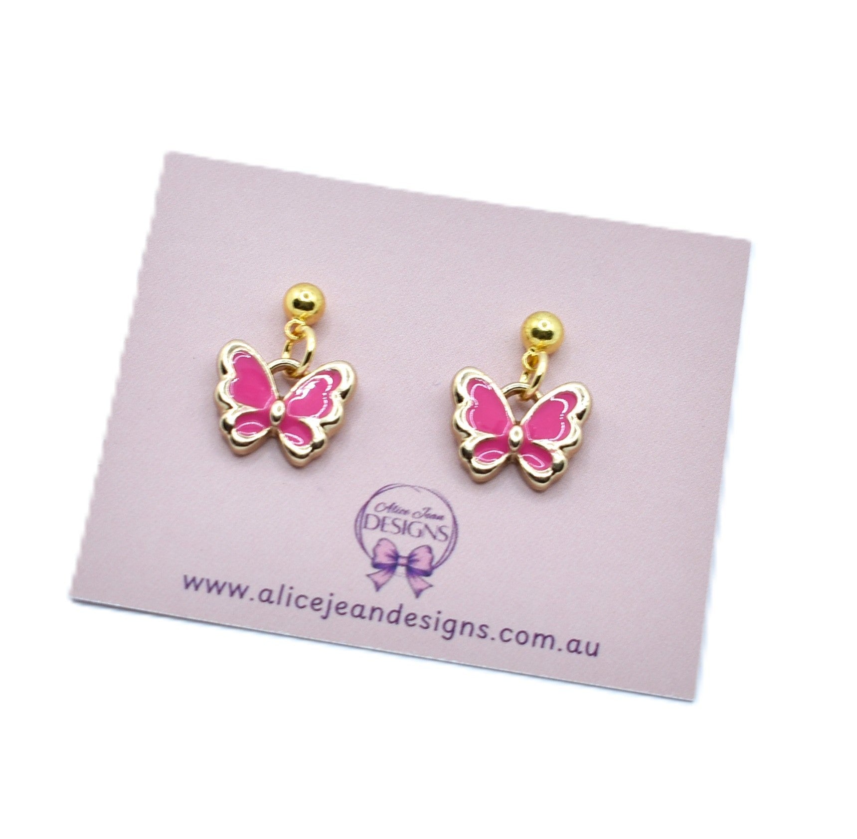 Pink Butterfly Charm Earrings