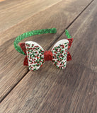 Christmas Glitter Bow Headband - green