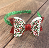 Christmas Glitter Bow Headband - green