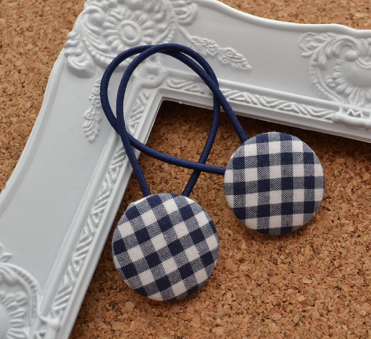 School Button Hair Ties - Navy Gingham