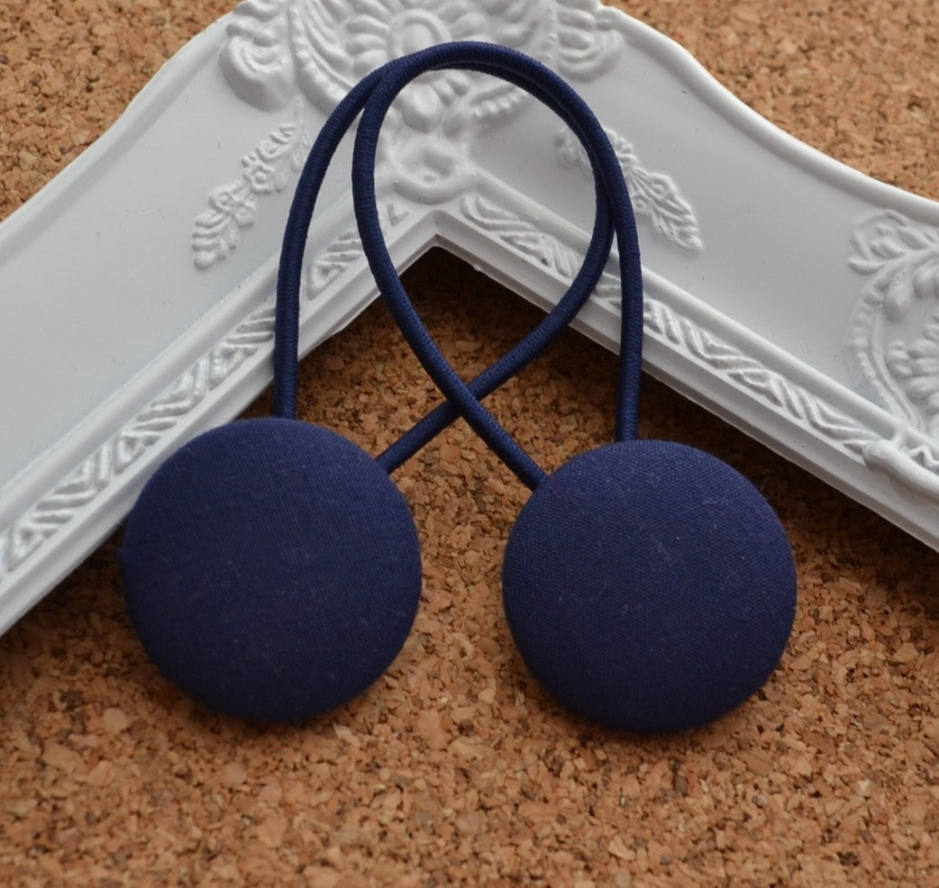 School Button Hair Ties - Navy Blue