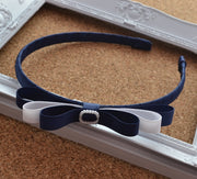 School Headband - Pearl Buckle - navy & white