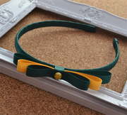 School Headband - Pearl Centre - Bottle Green & Yellow Gold