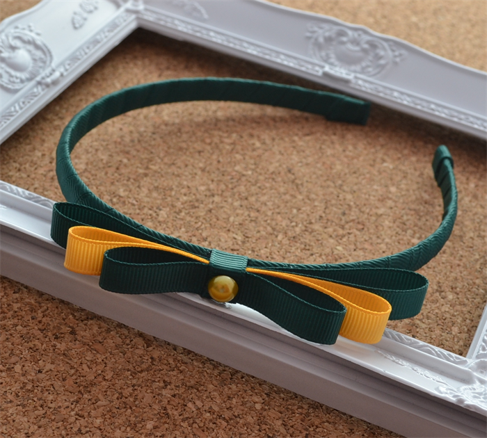 School Headband - Pearl Centre - Bottle Green & Yellow Gold
