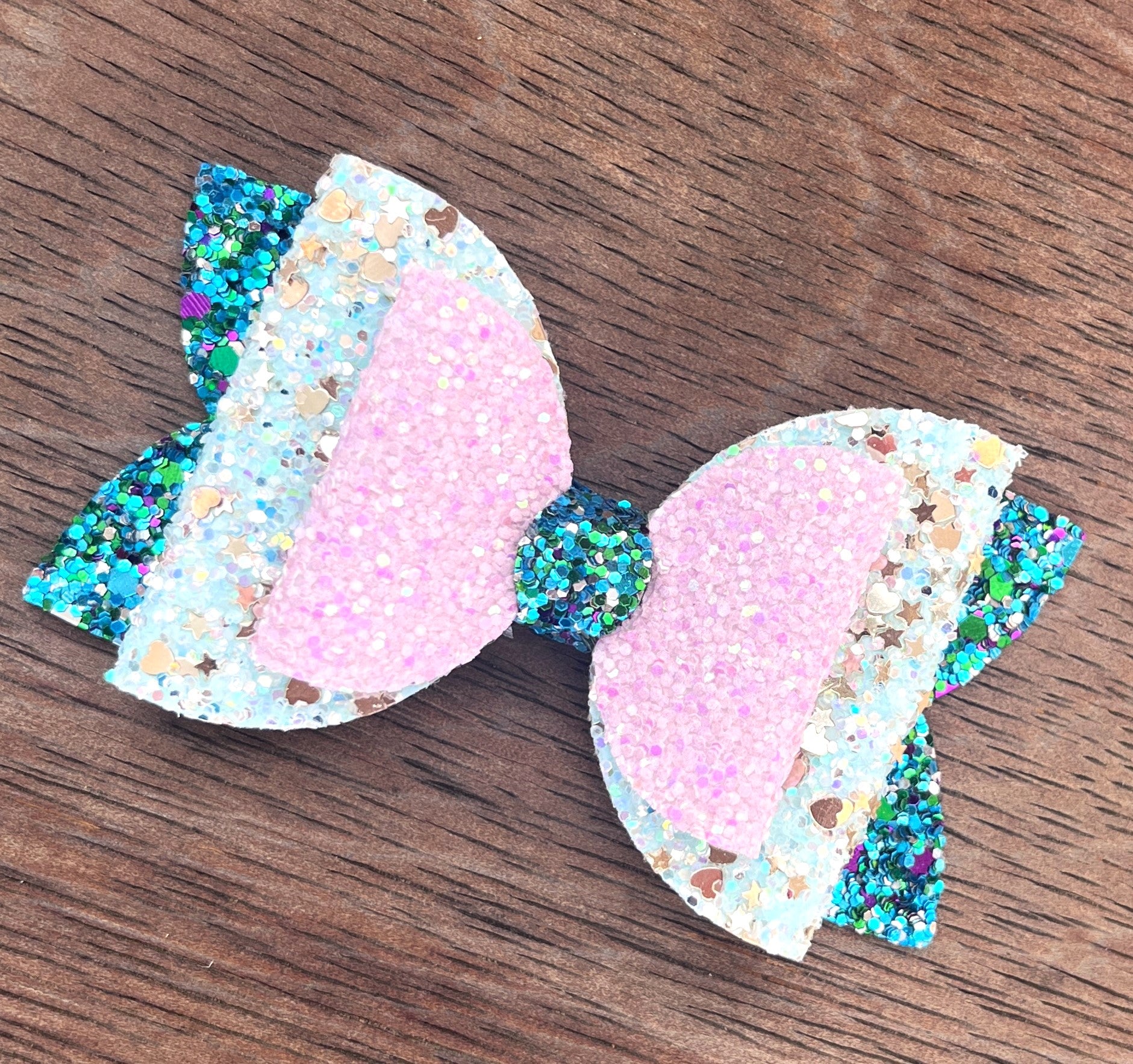Annabelle Bow Hair Clip - pink/aqua/teal