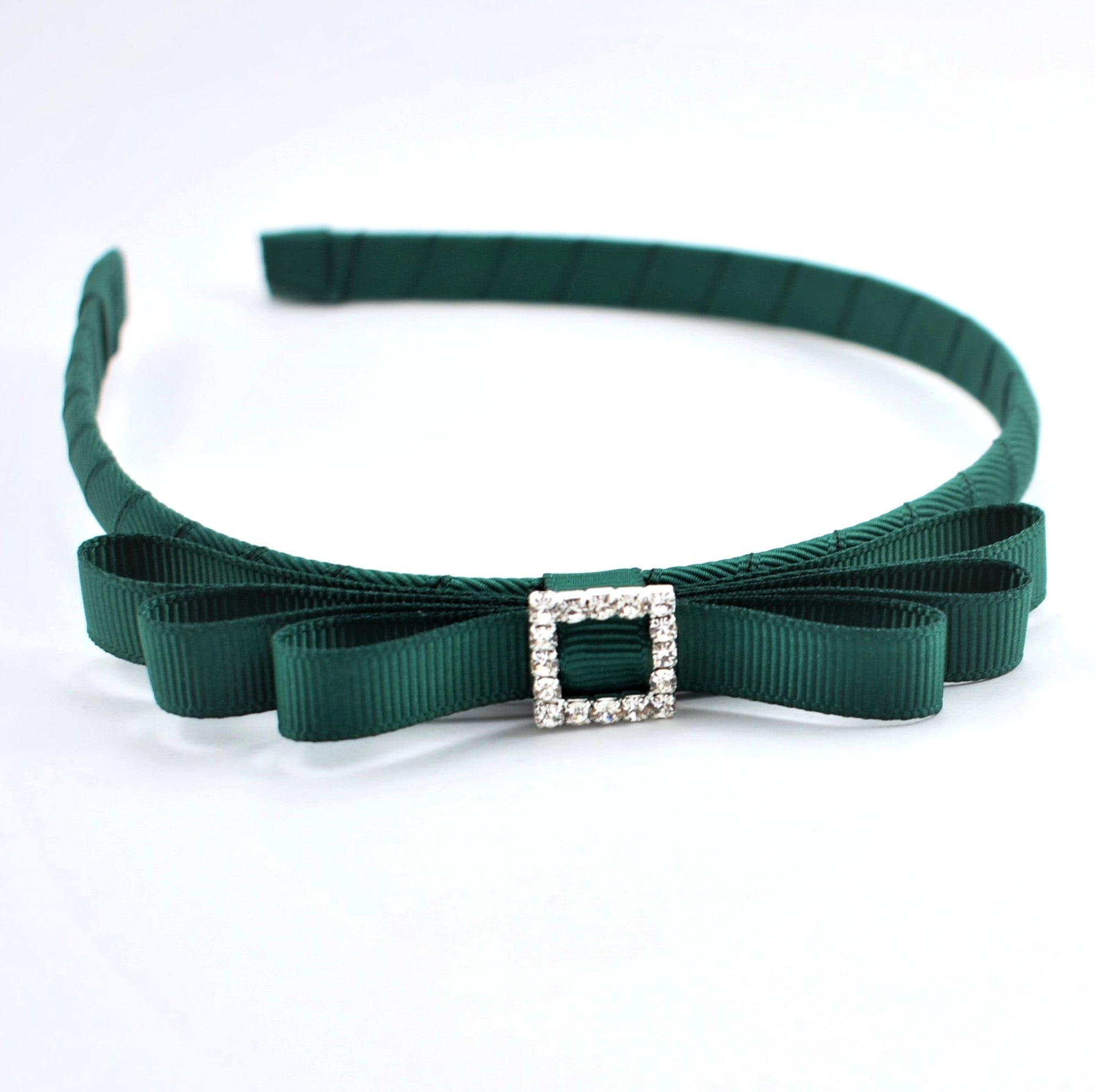 School Headband - Rhinestone Buckle - Bottle Green