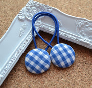 School Button Hair Ties - Royal Blue Gingham