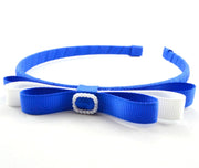 School Headband - Pearl Buckle - royal blue & white