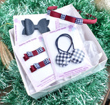 School Hair Accessories Gift Box - Maroon/Navy gingham