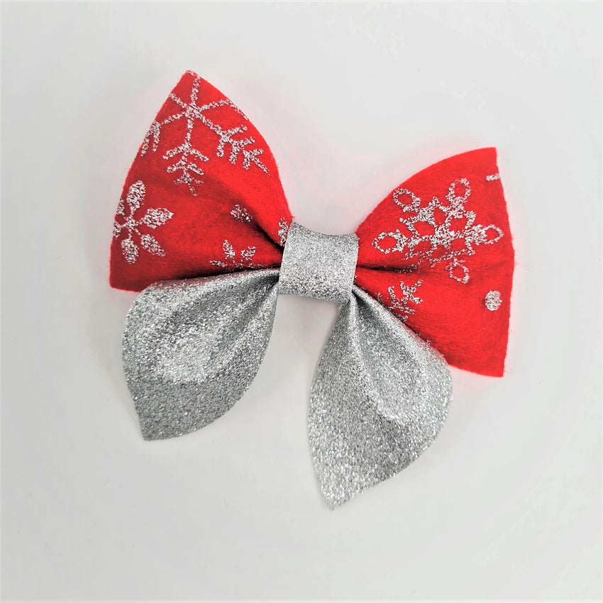 Felt & Glitter Sailor Bow Hair Clip - Christmas