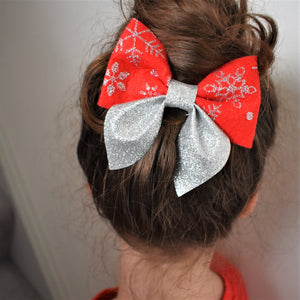 Felt & Glitter Sailor Bow Hair Clip - Christmas