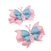 Piggytail Hair Clips - Pink & Blue butterflies