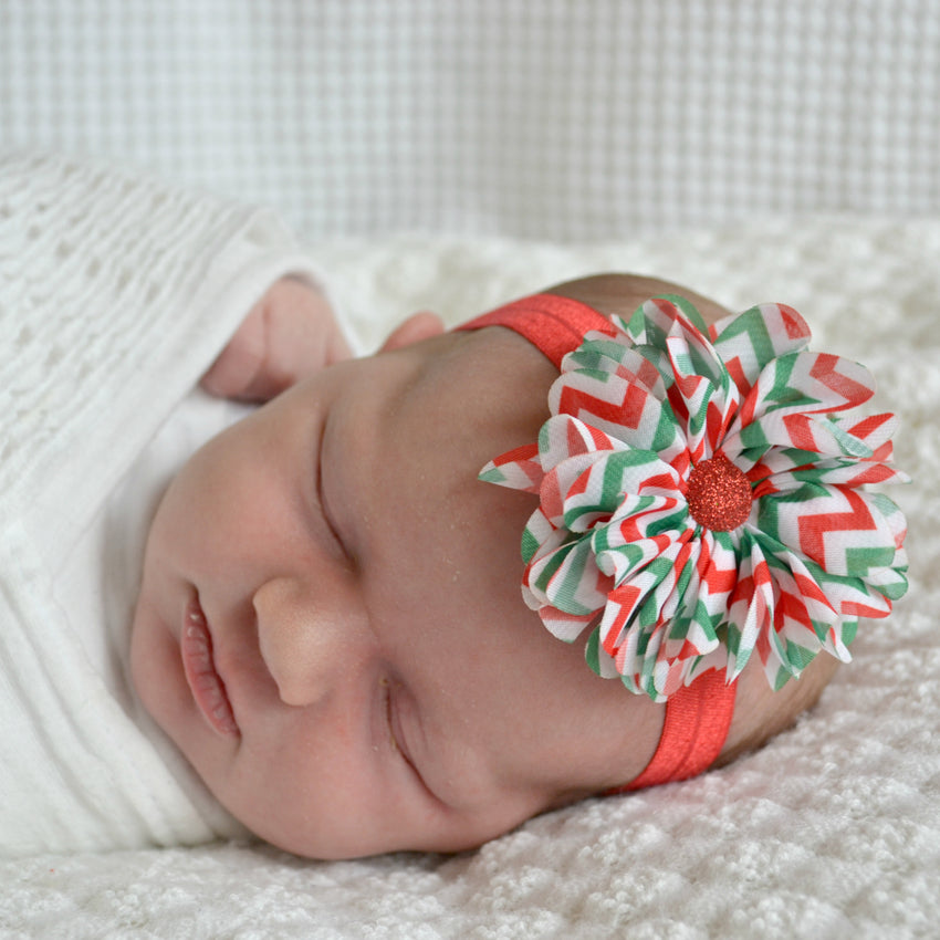 Chevron Christmas Flower Headband - size 6 to 12 months